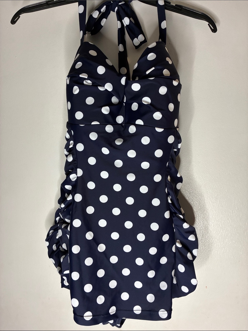 NWT Unique Vintage Swim Polka Dot Navy and White Ruffle-Side Skirt Size XL